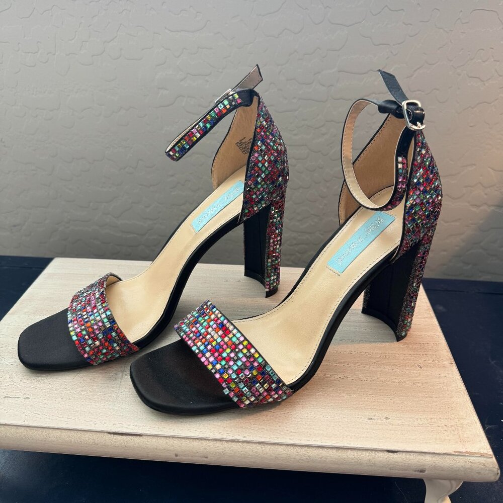 Betsey Johnson Multicolor Beaded Block Heel Sandals
